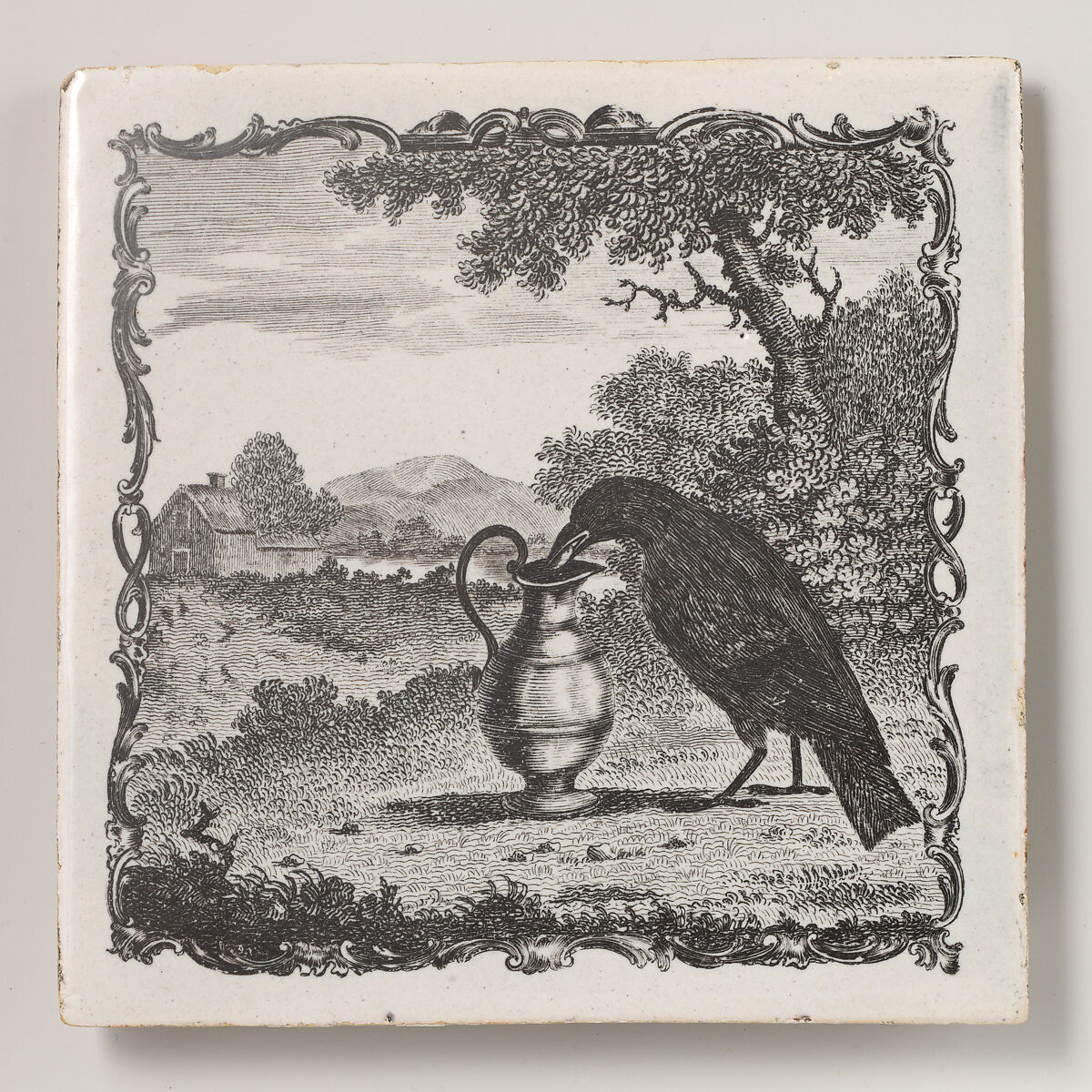 Set of twelve tiles with scenes from Aesop's Fables, Tin-glazed earthenware, British, Liverpool