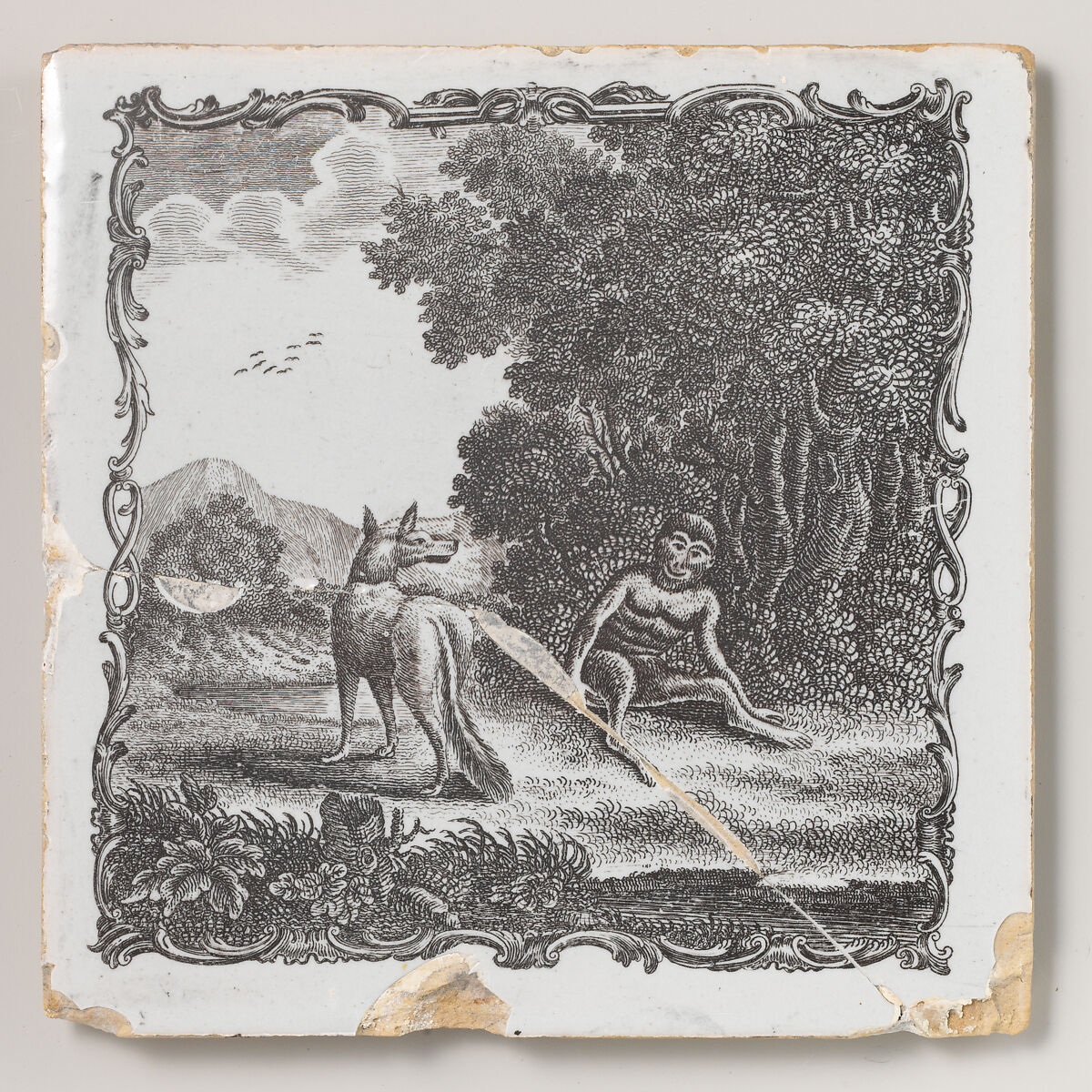Set of twelve tiles with scenes from Aesop's Fables, Tin-glazed earthenware, British, Liverpool