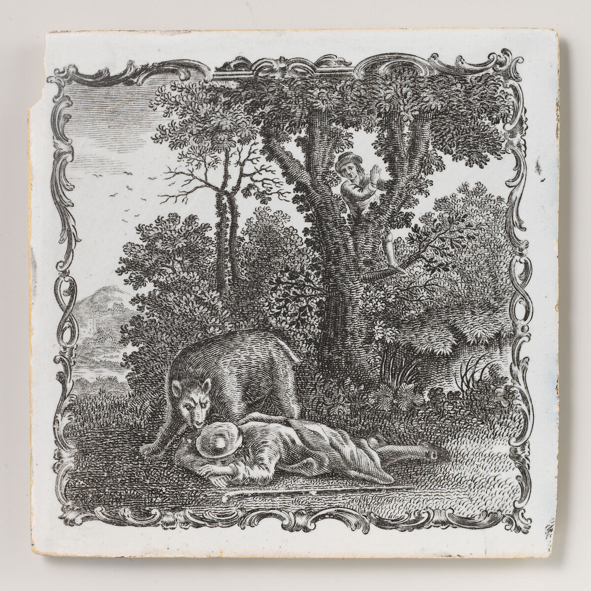 Set of twelve tiles with scenes from Aesop's Fables, Tin-glazed earthenware, British, Liverpool