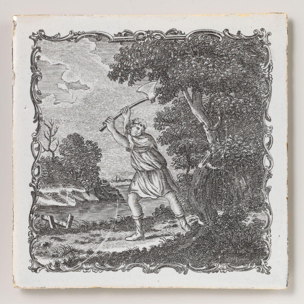 Set of twelve tiles with scenes from Aesop's Fables, Tin-glazed earthenware, British, Liverpool