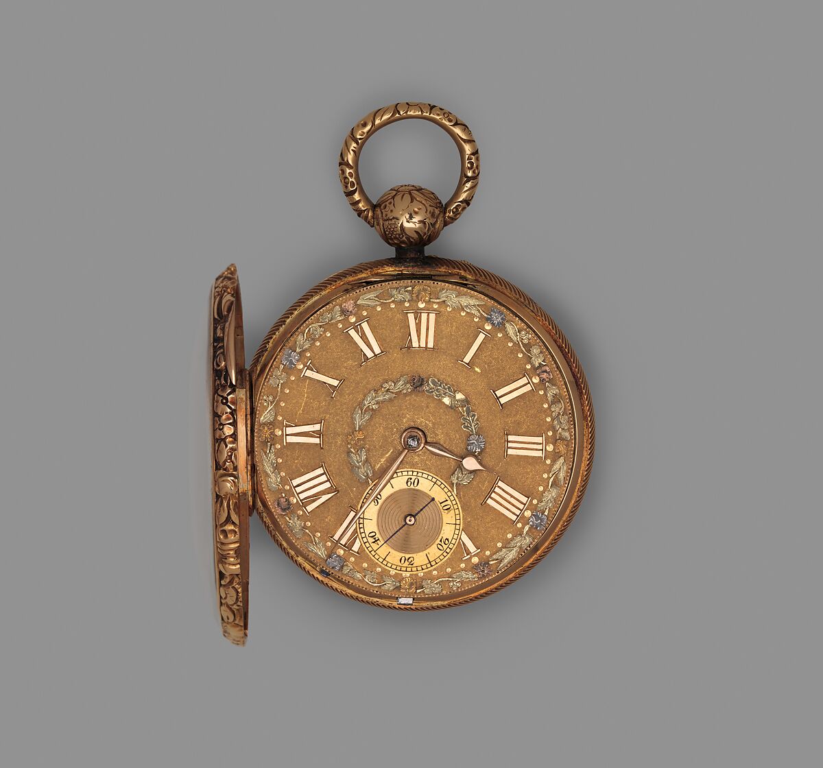 Watch, Watchmaker: Robert Roskell (British, active 1790–1847), Case: gold; Dial: gold with gold and steel hands; Movement: partly gilded brass, partly blued steel, and diamond, British, Liverpool 