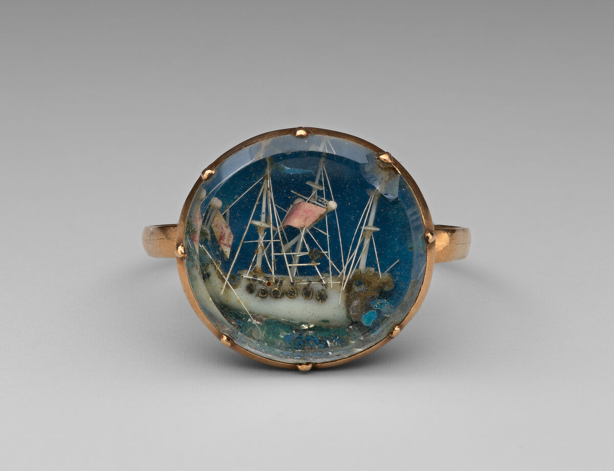 Ring, Gold, ivory, glass, British 