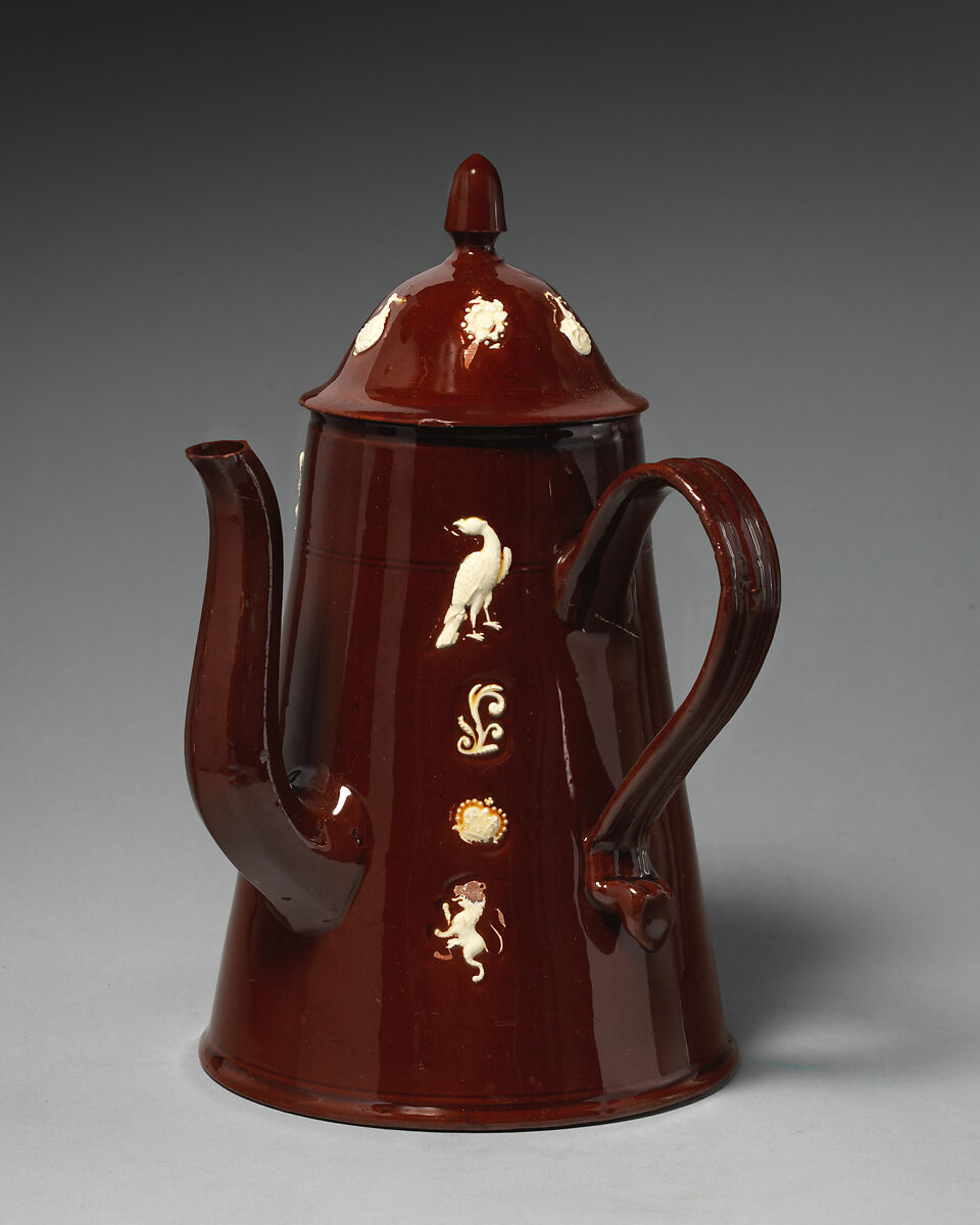 Coffeepot, Style of John Astbury (active 1688–1743), Lead-glazed red earthenware, with black glaze, British, Staffordshire 