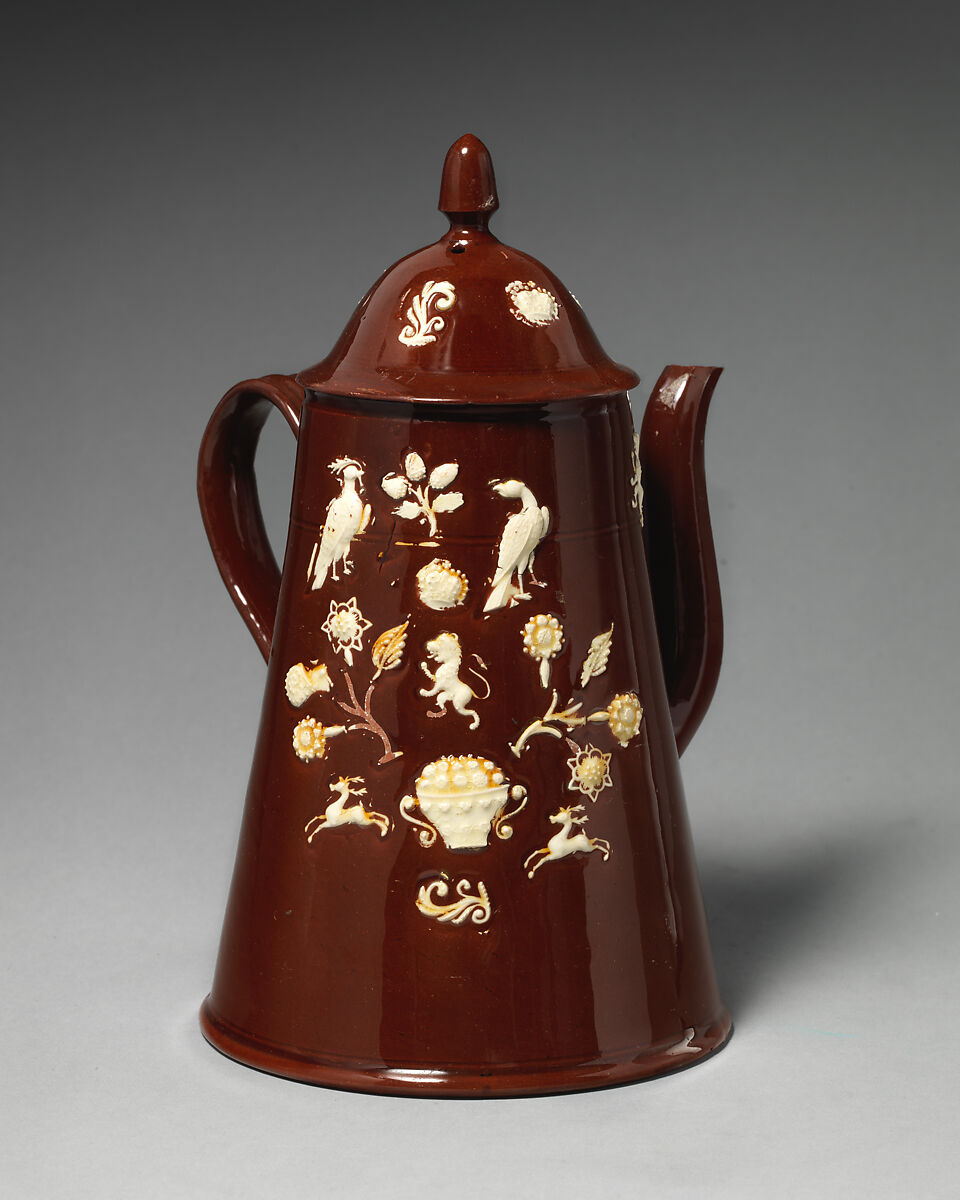 Coffeepot, Style of John Astbury (active 1688–1743), Lead-glazed red earthenware, with black glaze, British, Staffordshire