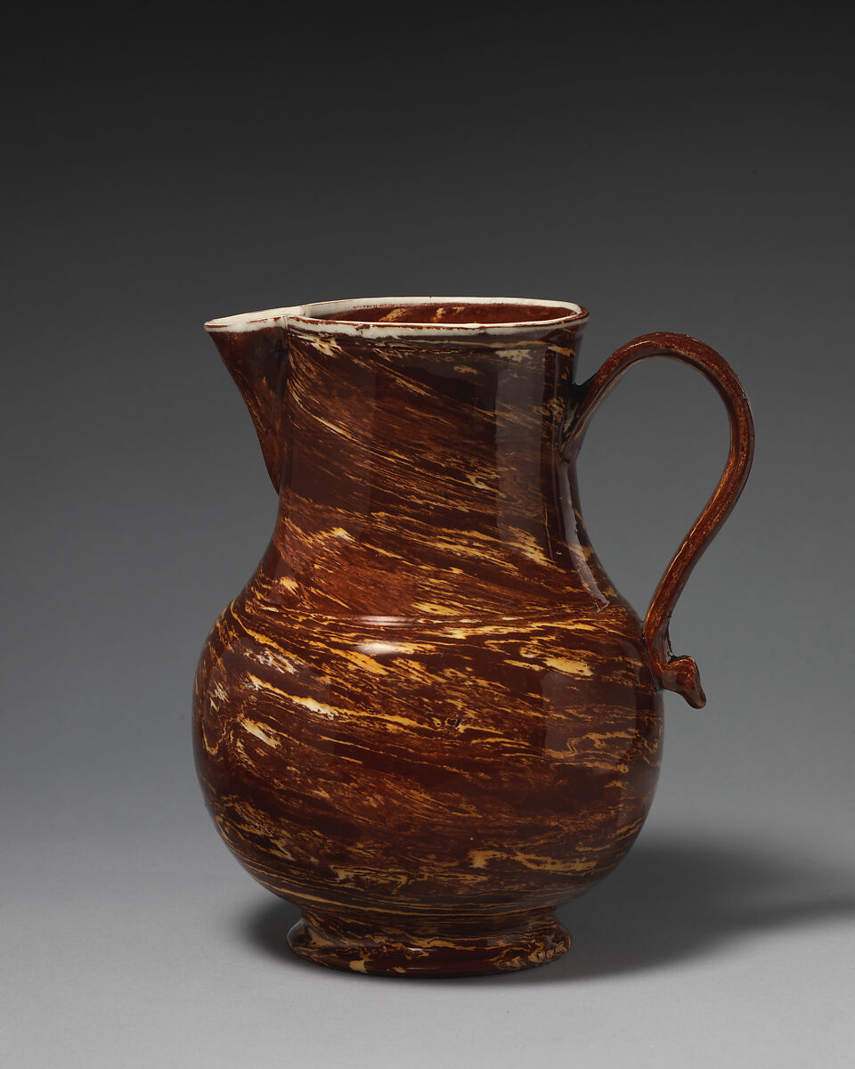 Jug, Style of John Astbury (active 1688–1743), Agateware, British, Staffordshire 