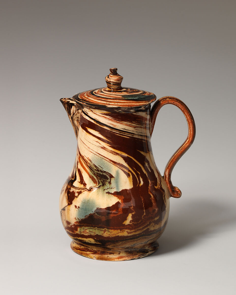 Milk pot with cover, Lead-glazed earthenware, British, Staffordshire 
