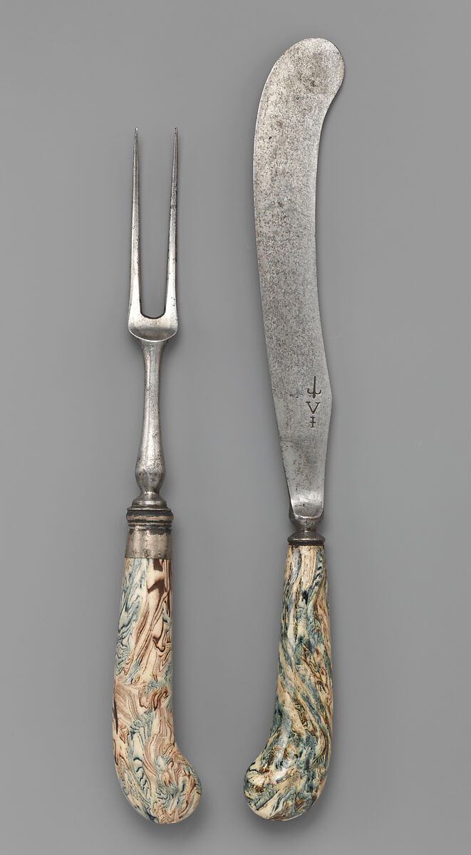 Fork and knife, Glazed earthenware, British, Staffordshire 