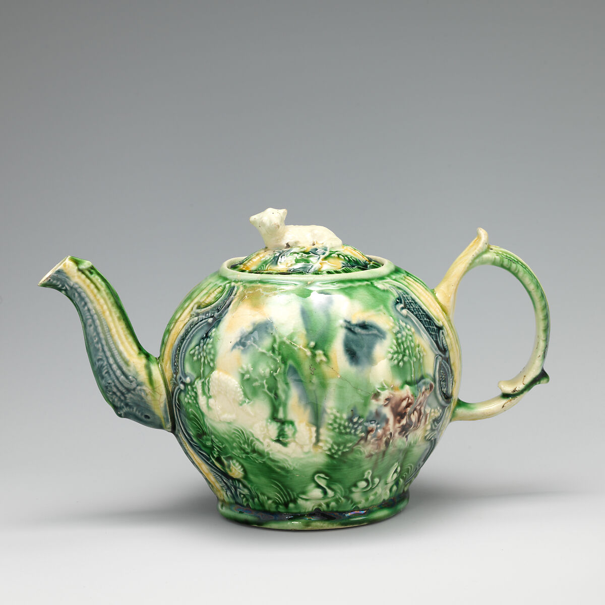 Teapot, Style of Whieldon type, Lead-glazed earthenware, British, Staffordshire 