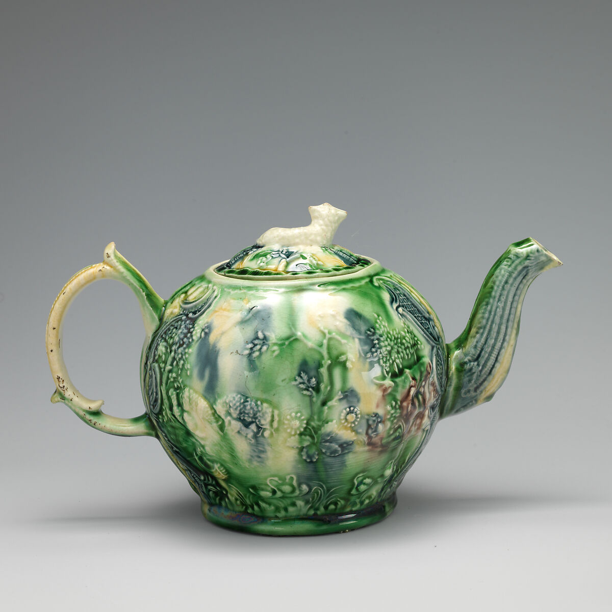 Teapot, Style of Whieldon type, Lead-glazed earthenware, British, Staffordshire