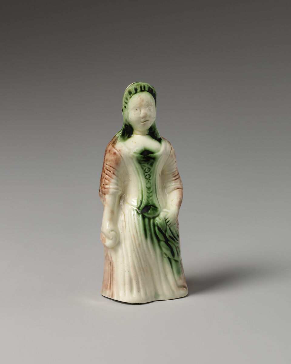 Pair of standing women, Style of Whieldon type, Lead-glazed earthenware, British, Staffordshire