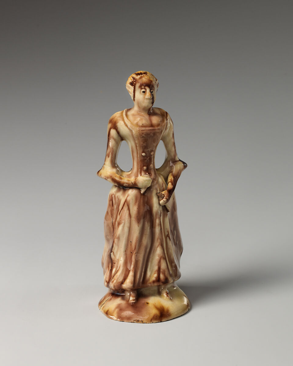 Standing woman, Style of Whieldon type, Lead-glazed earthenware, British, Staffordshire 