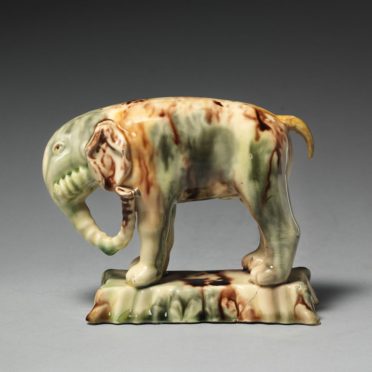 Elephant, Style of Whieldon type, Lead-glazed earthenware, British, Staffordshire 