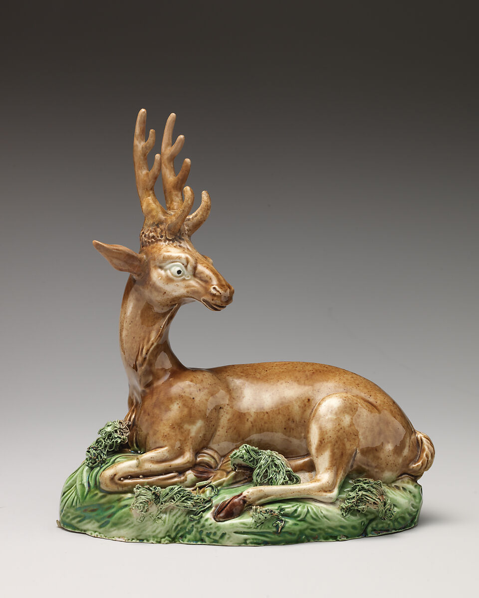 Stag (one of a pair), Ralph Wood the Younger (British, Burslem 1748–1795 Burslem), Lead-glazed earthenware, British, Burslem, Staffordshire 