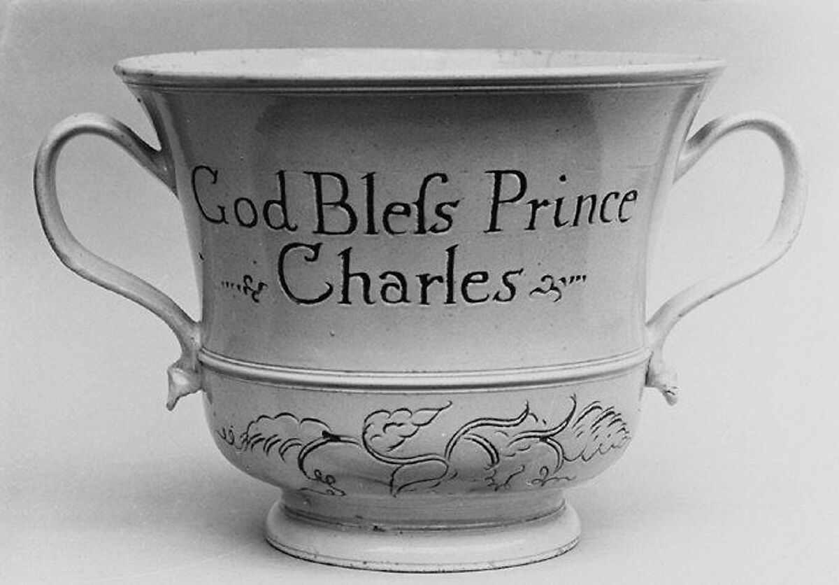 Jacobite loving cup with Charles Edward Stuart (1720–1788), Salt-glazed stoneware, British, Staffordshire 