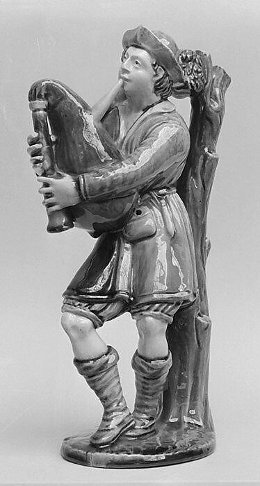 Man with bagpipes, Lead-glazed earthenware, French, Avon 