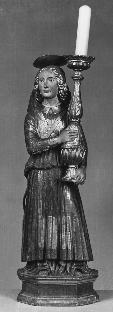 Pair of candlesticks, Carved, painted and gilded wood, Italian, Tuscany