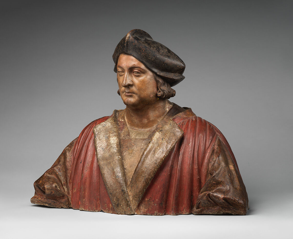An unknown man, perhaps a Florentine merchant, Pietro Torrigiano (Italian, Florence 1472–1528 Seville), Polychromed terracotta, Italian, Florence