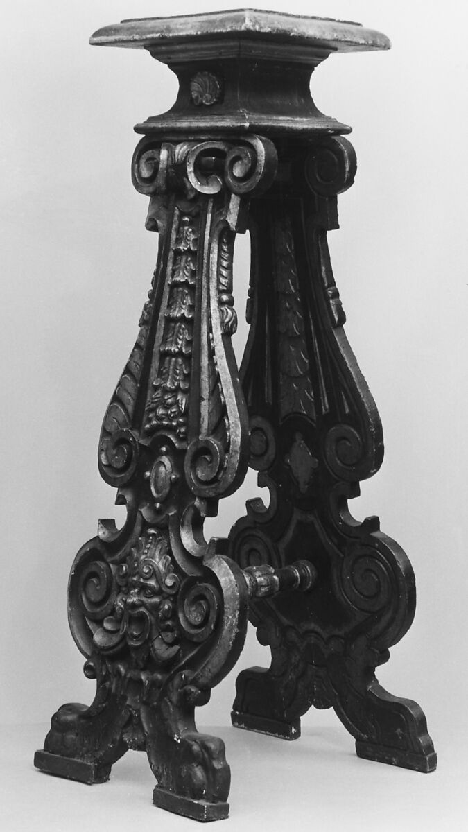 Pedestal (one of a pair), Walnut, parcel-gilt, Italian