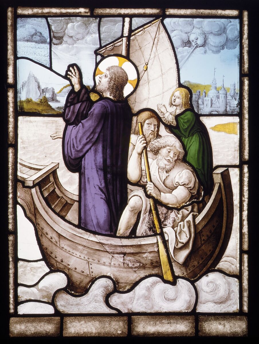 Christ Stilling the Tempest (one of a set of 12 scenes from The Life of Christ), Jan Rombouts (South Netherlandish (Duchy of Brabant), 1475–1535), Stained glass, Flemish, Leuven 