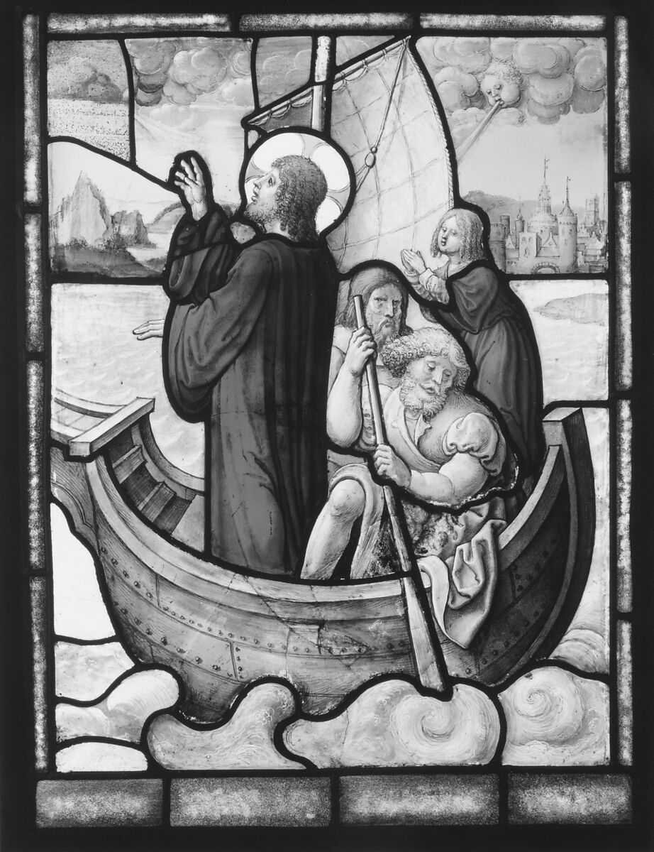 Christ Stilling the Tempest (one of a set of 12 scenes from The Life of Christ), Jan Rombouts (South Netherlandish (Duchy of Brabant), 1475–1535), Stained glass, Flemish, Leuven