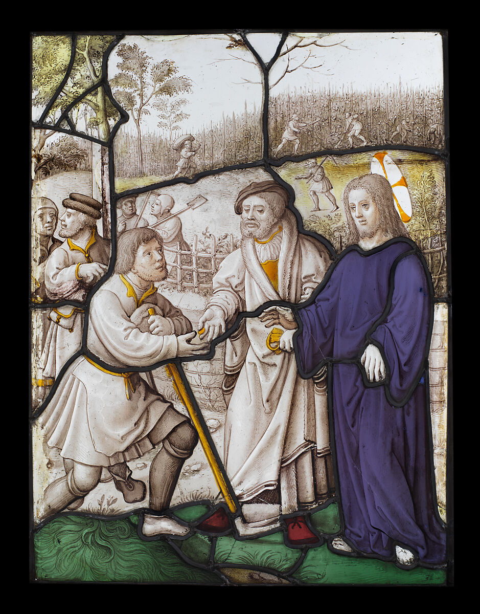 The Parable of the Vineyard (one of a set of 12 scenes from The Life of Christ), Jan Rombouts (South Netherlandish (Duchy of Brabant), 1475–1535), Stained glass, Flemish, Leuven 