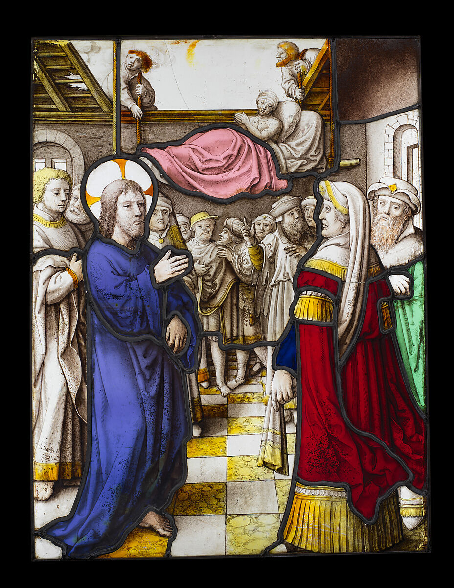 Healing of the Paralyzed Man at Capernaum (one of a set of 12 scenes from The Life of Christ), Jan Rombouts (South Netherlandish (Duchy of Brabant), 1475–1535), Stained glass, Flemish, Leuven 