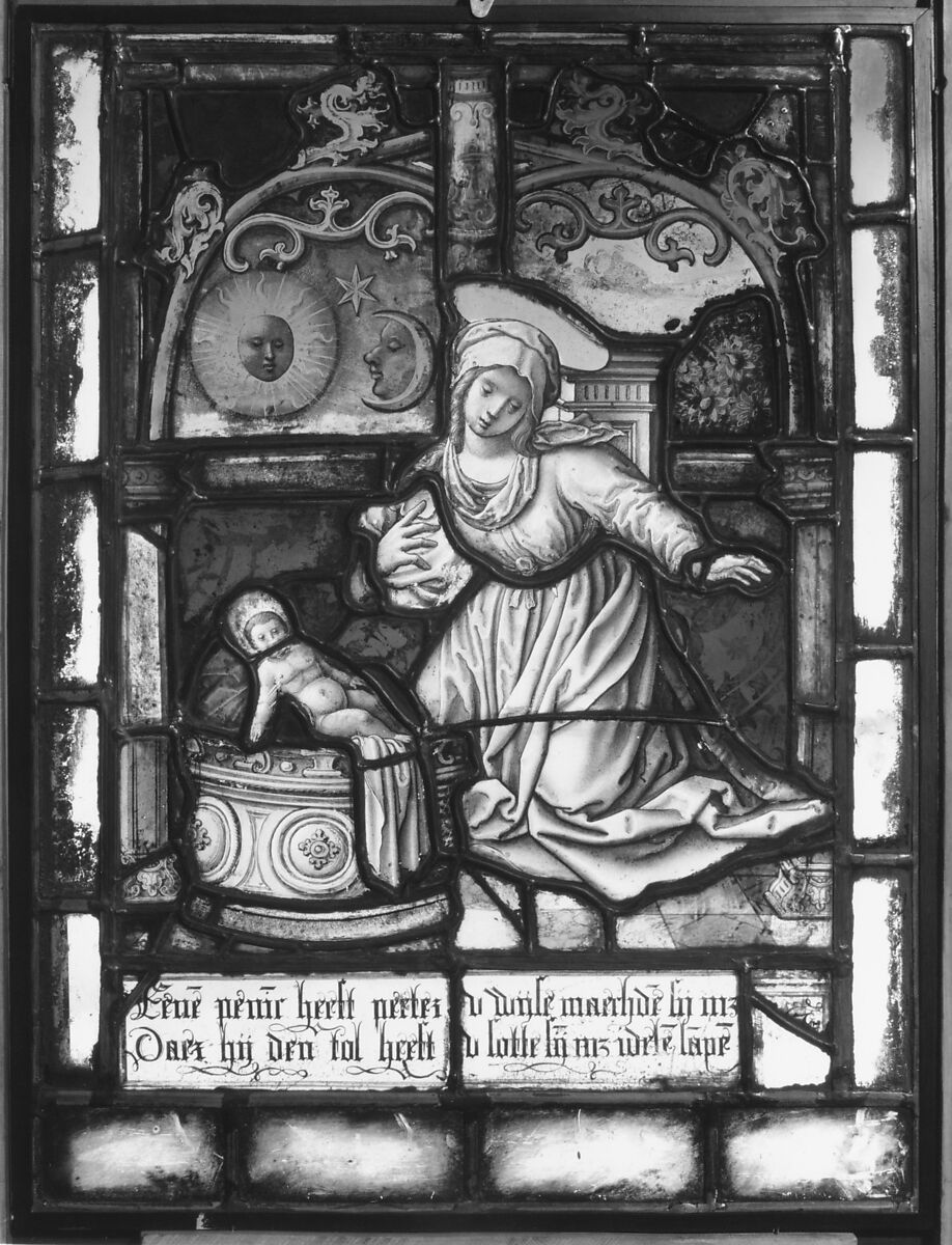 The Nativity (one of a set of 12 scenes from The Life of Christ), Stained glass, Flemish, Leuven