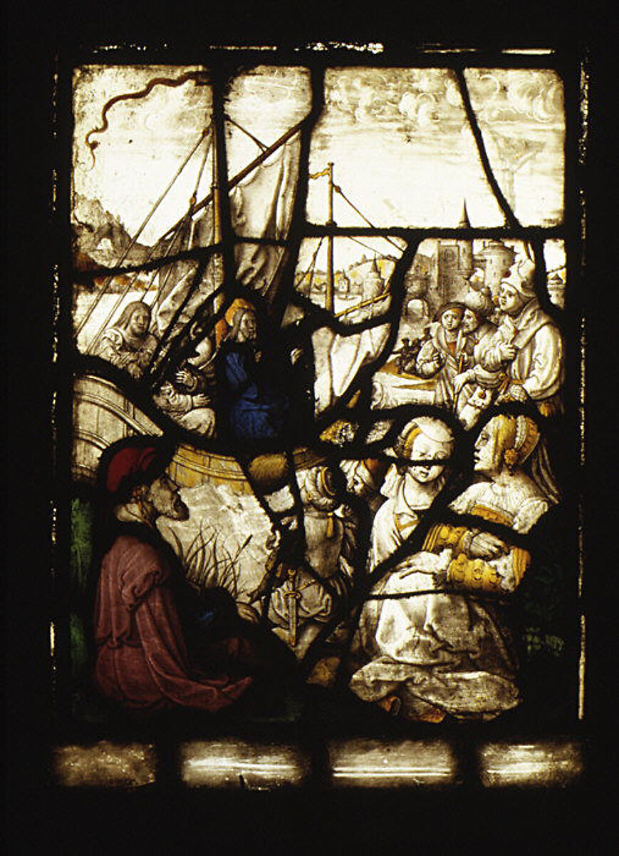 Christ Preaching from a Boat in the Lake of Gennesaret (one of a set of 12 scenes from The Life of Christ), Jan Rombouts (South Netherlandish (Duchy of Brabant), 1475–1535), Stained glass, Flemish, Leuven 