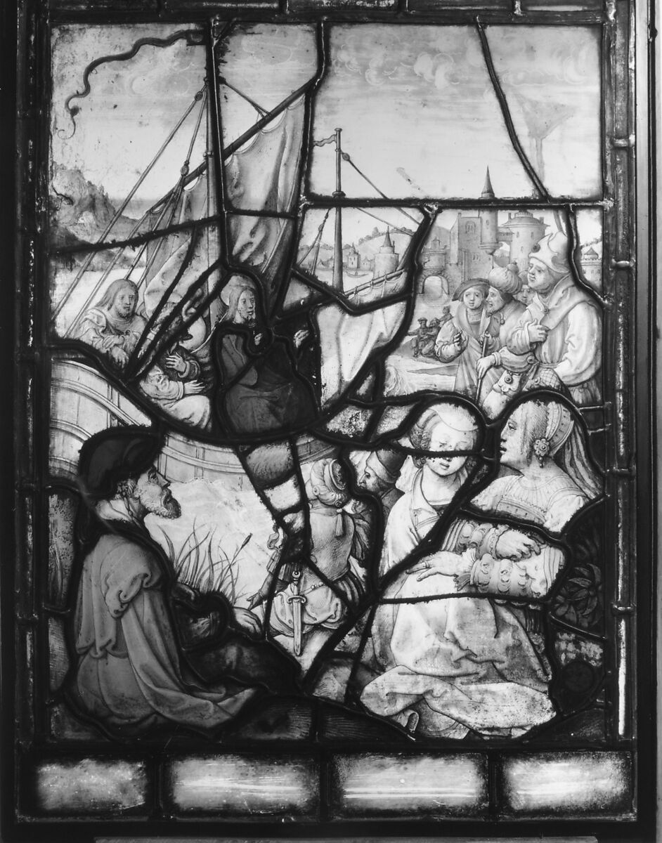 Christ Preaching from a Boat in the Lake of Gennesaret (one of a set of 12 scenes from The Life of Christ), Jan Rombouts (South Netherlandish (Duchy of Brabant), 1475–1535), Stained glass, Flemish, Leuven