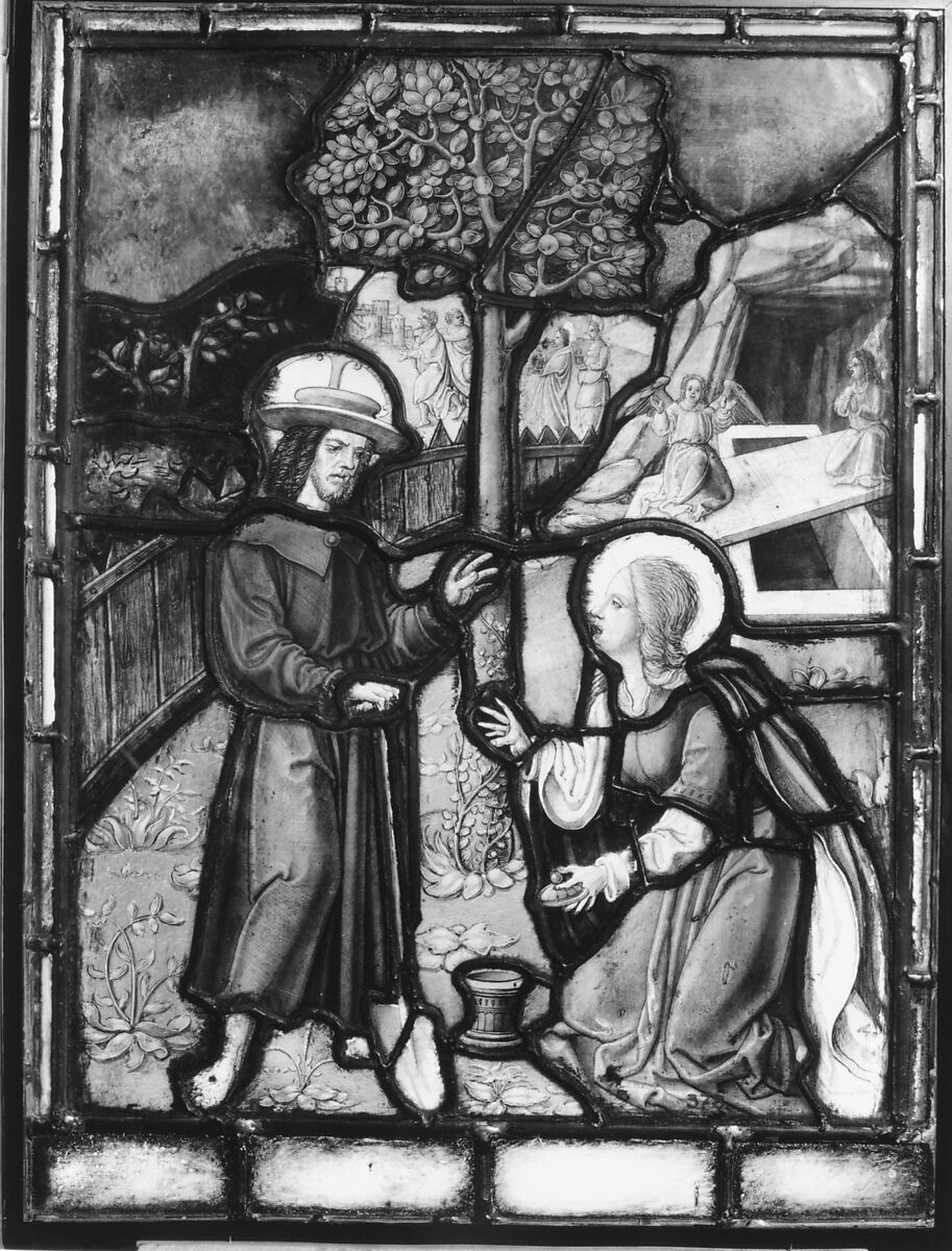 Christ Appearing to Saint Mary Magdalene (one of a set of 12 scenes from The Life of Christ), Stained glass, Flemish, Leuven
