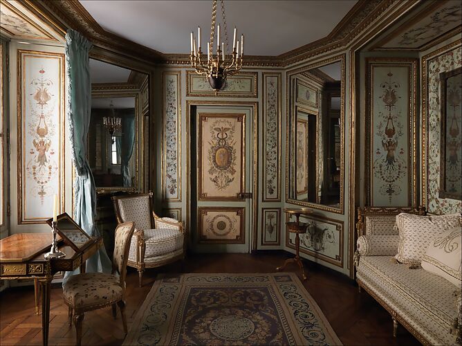 Projet de décor de boiserie pour Mme Chrisophe : grand panneau horizontal  rythmé de sept éléments séparés par des rubans de verdure, cintrés dans le  haut - Louvre Collections