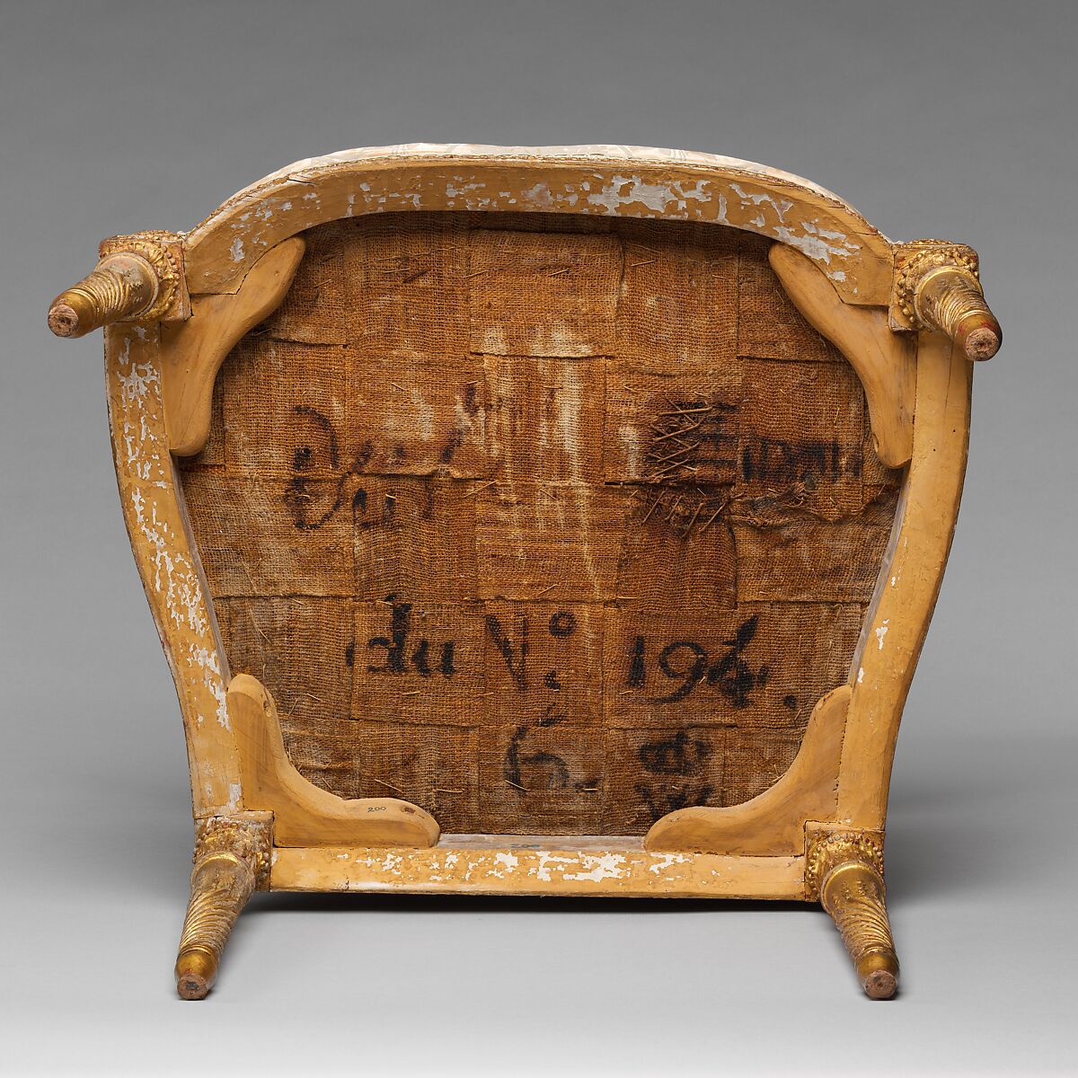 Armchair (fauteuil à la reine), Jacques Gondouin (1737–1818), Carved and gilded beech; modern silk lampas, French, Paris