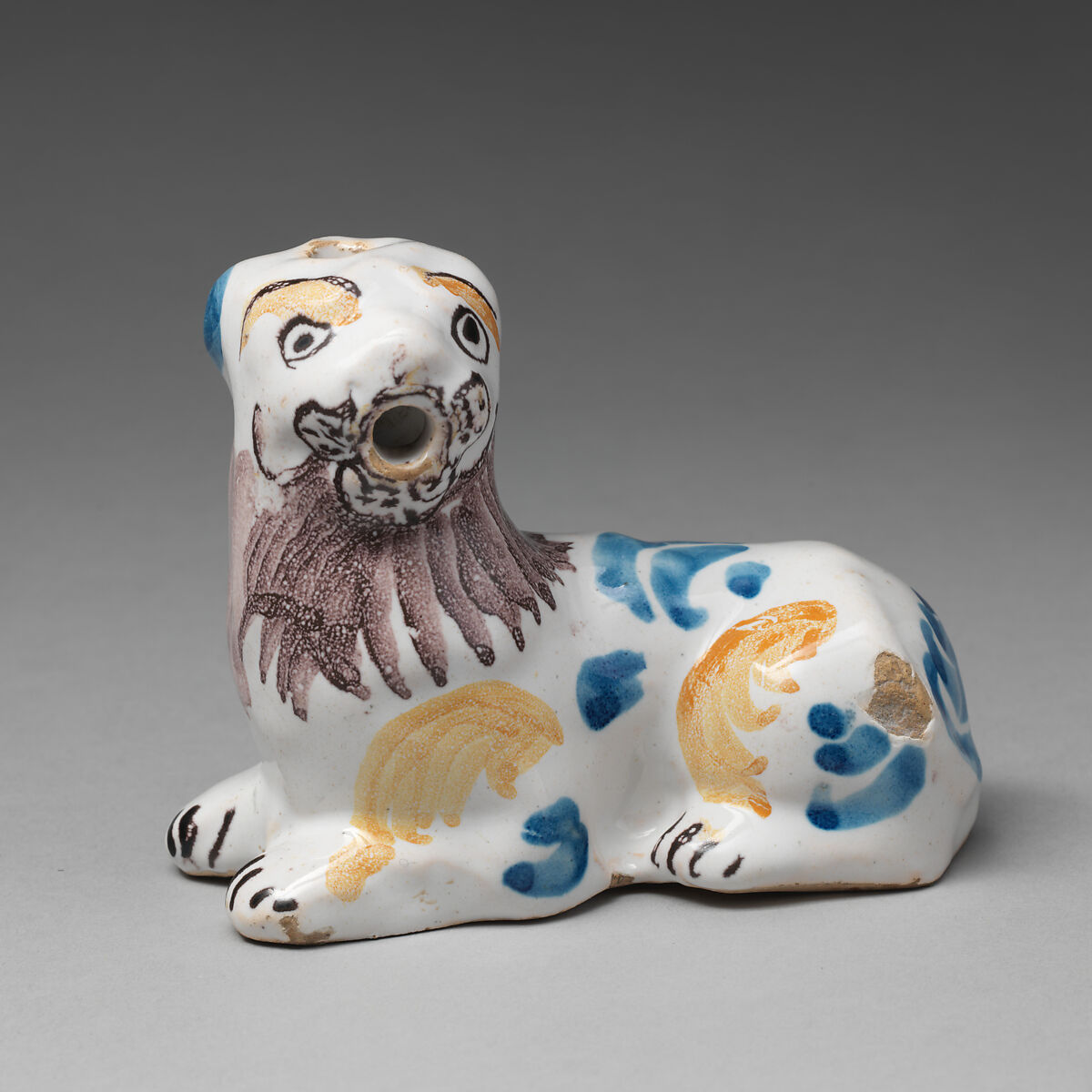 Lion, Tin-glazed earthenware, British, possibly Lambeth 