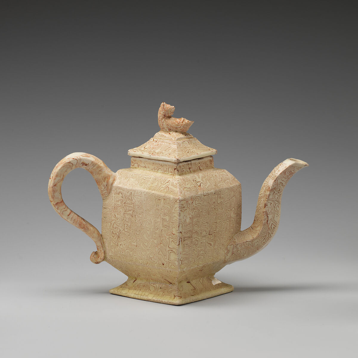 Teapot, Agateware (glazed earthenware), British, Staffordshire