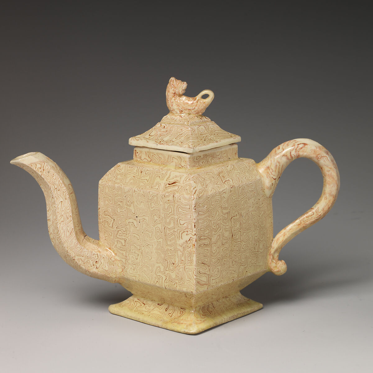 Teapot, Agateware (glazed earthenware), British, Staffordshire 