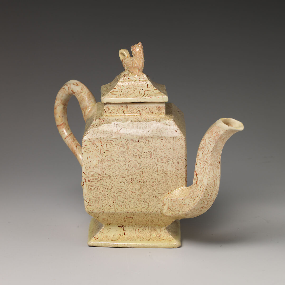 Teapot, Agateware (glazed earthenware), British, Staffordshire