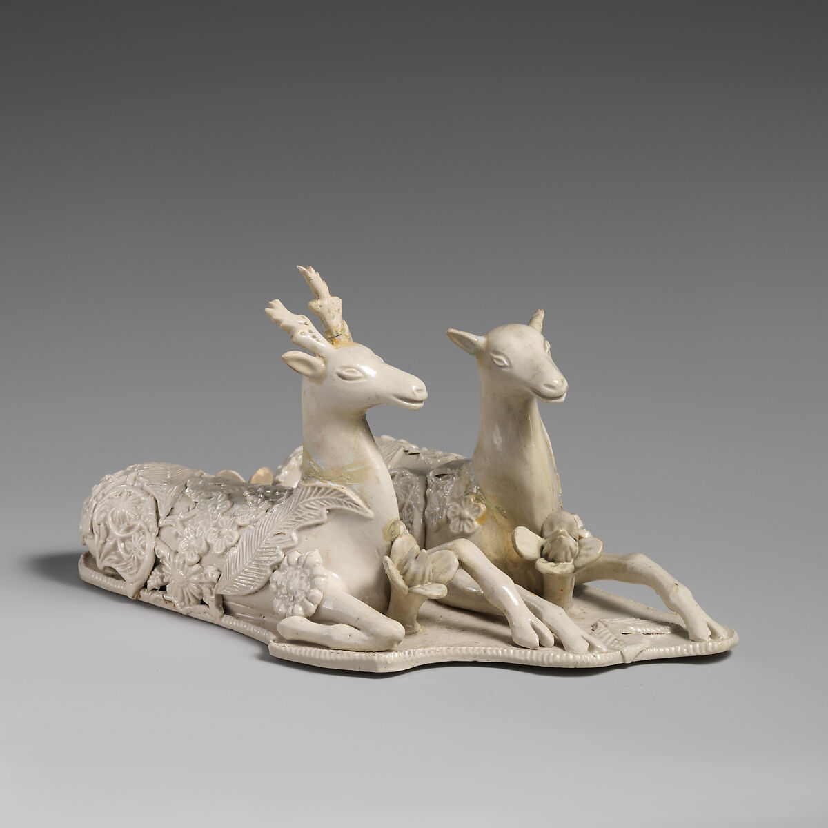 Pair of deer, Salt-glazed stoneware, British, Staffordshire 