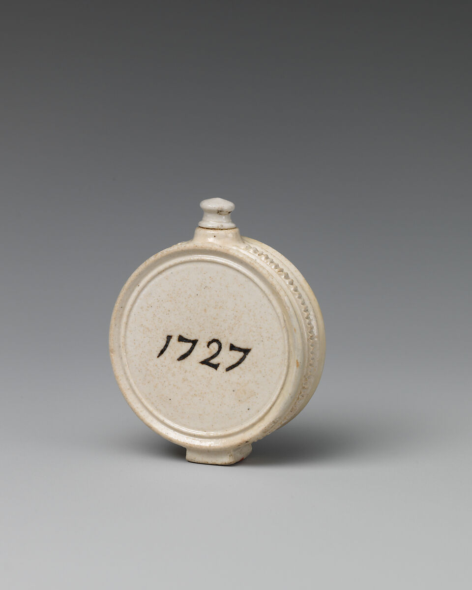 Miniature pilgrim bottle, Salt-glazed stoneware, British, Staffordshire 