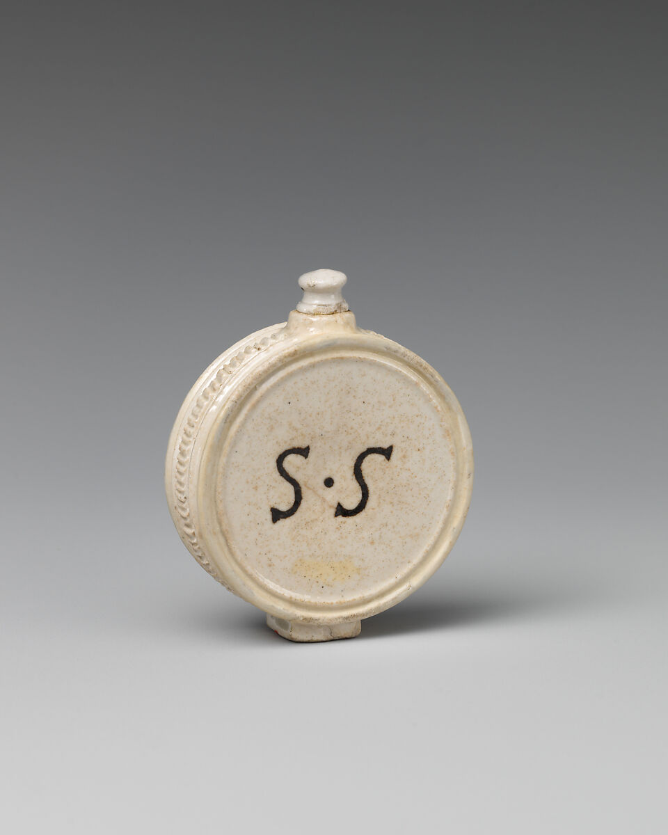 Miniature pilgrim bottle, Salt-glazed stoneware, British, Staffordshire