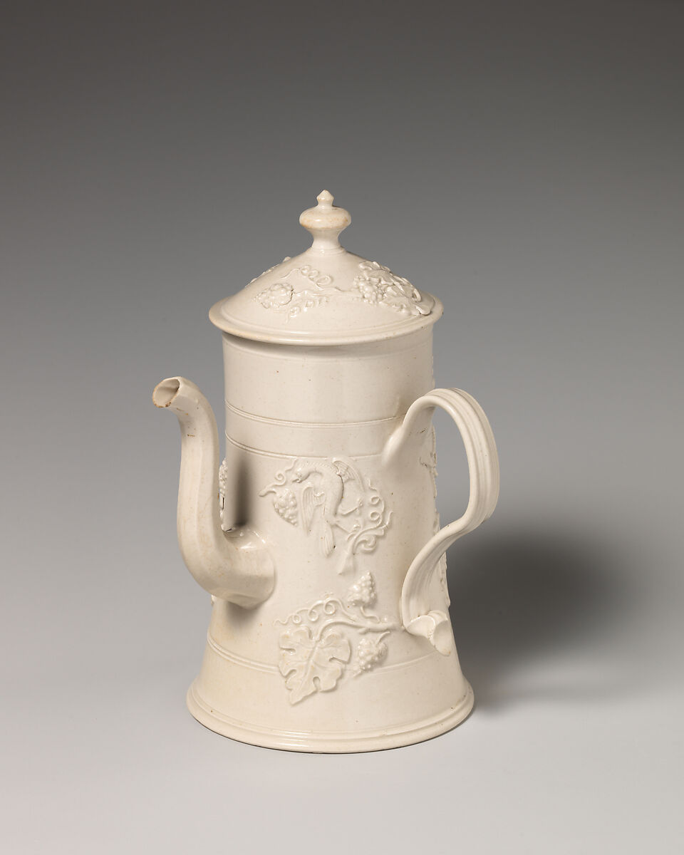 Coffeepot, Salt-glazed stoneware, British, Staffordshire 