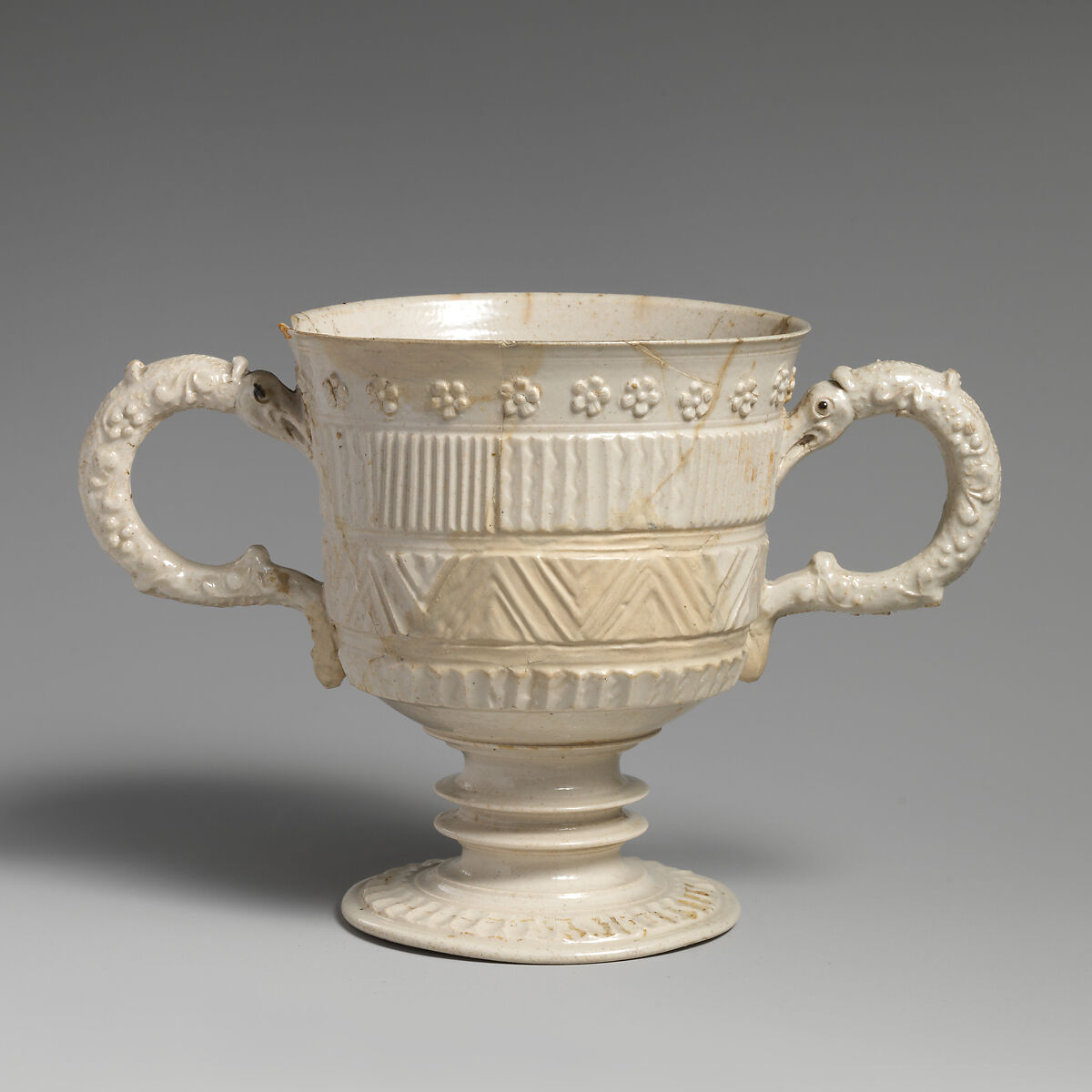 Two-handled cup, Salt-glazed stoneware, British, Staffordshire 