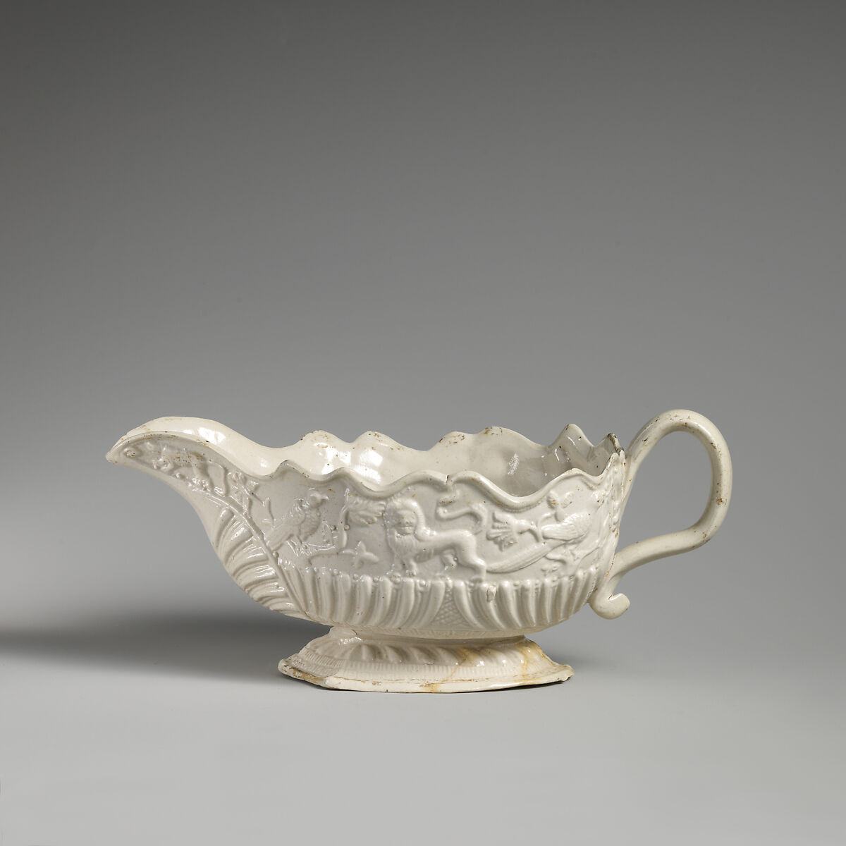 Sauceboat, Salt-glazed stoneware, British, Staffordshire 