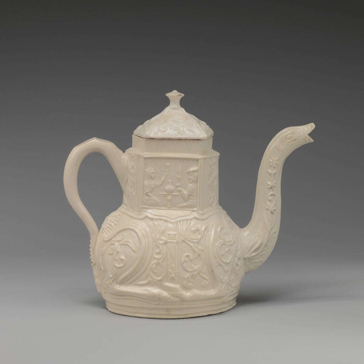 Teapot in the form of a camel, Salt-glazed stoneware, British, Staffordshire