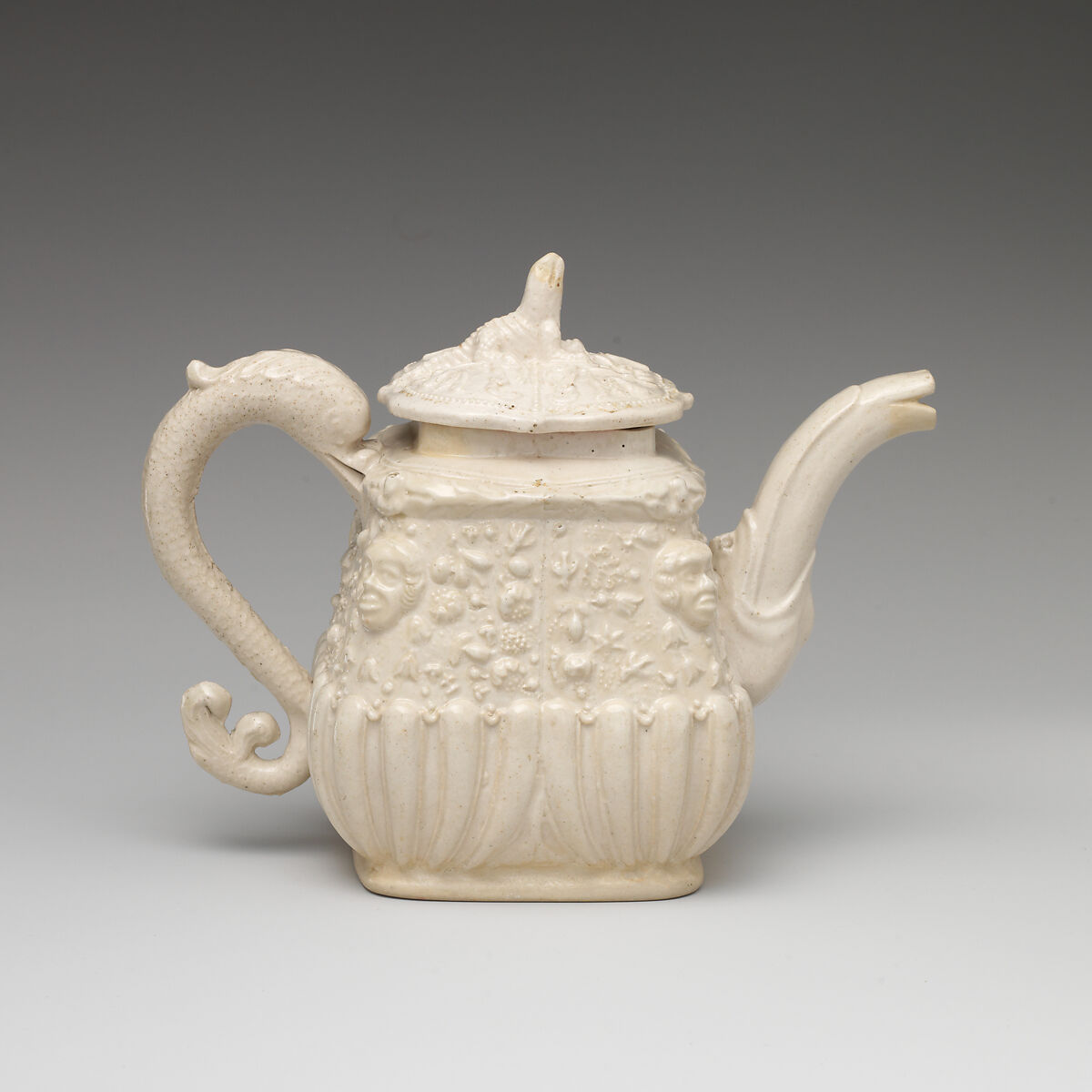 Teapot, Salt-glazed stoneware, British, Staffordshire