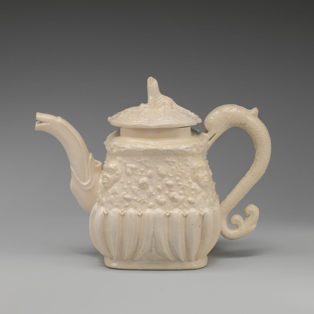 Teapot, Salt-glazed stoneware, British, Staffordshire 