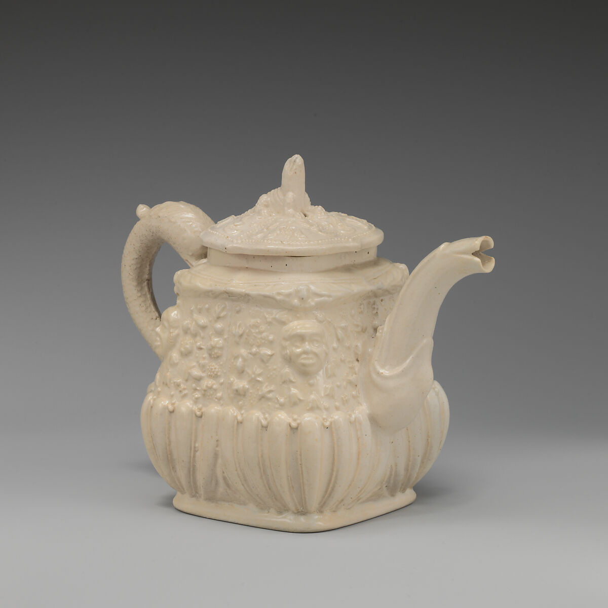 Teapot, Salt-glazed stoneware, British, Staffordshire