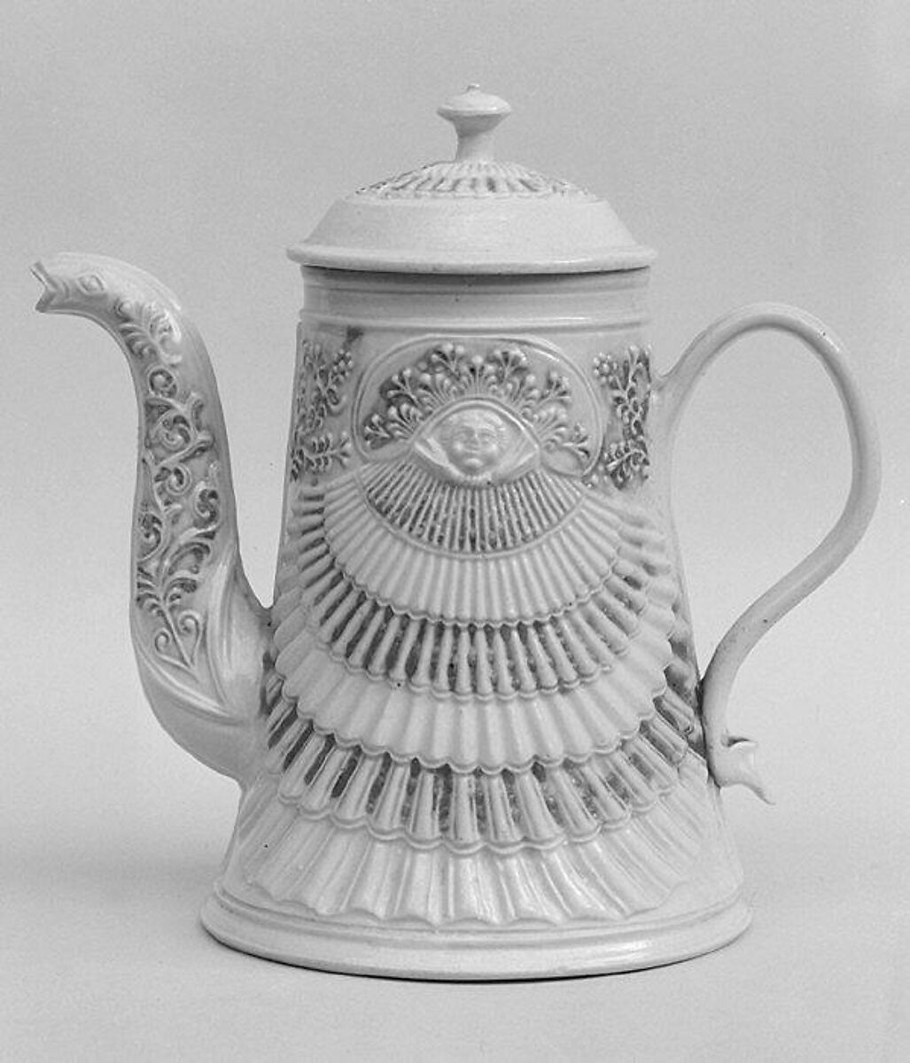 Coffeepot, Salt-glazed stoneware, British, Staffordshire 