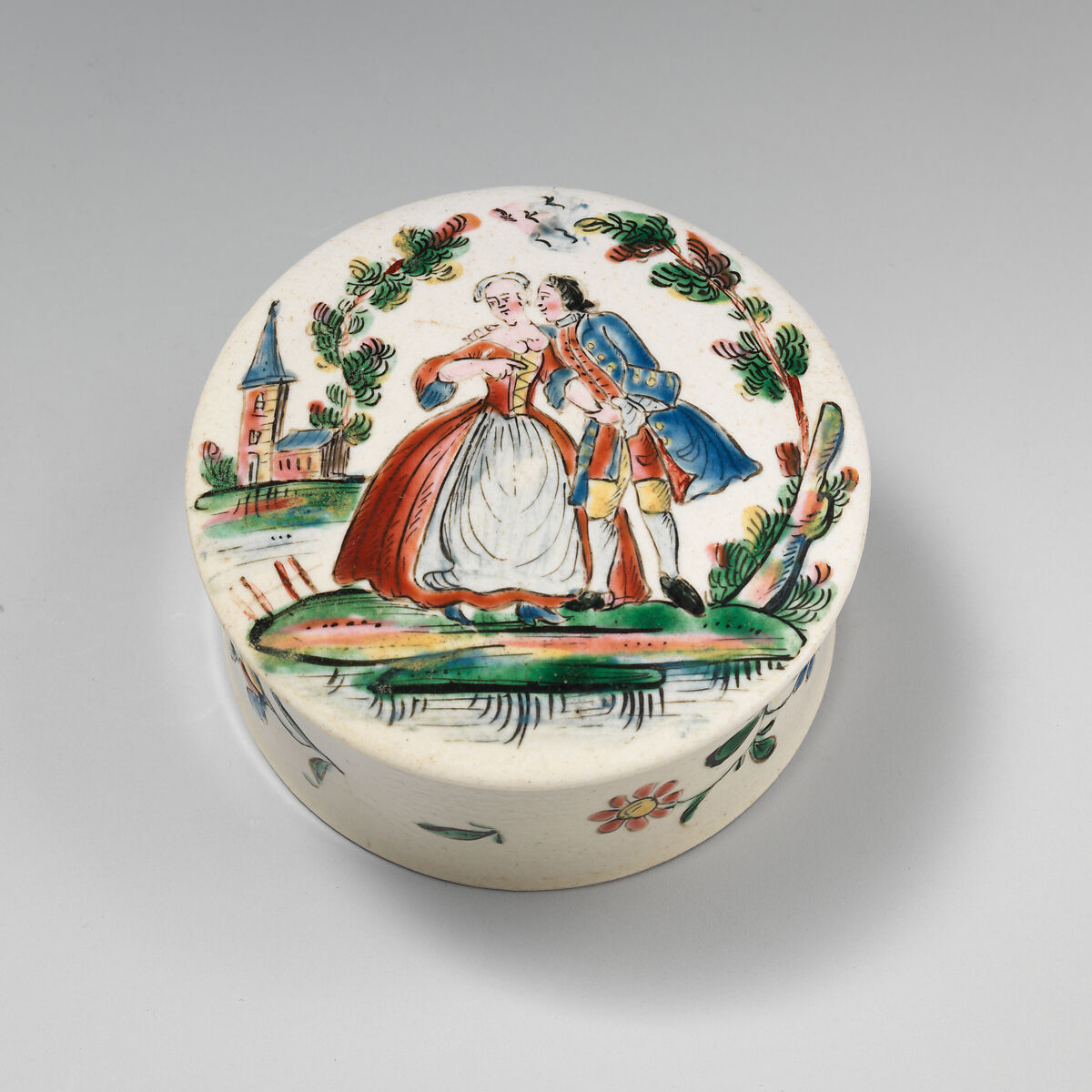 Pomade box, Salt-glazed stoneware, British, Staffordshire 