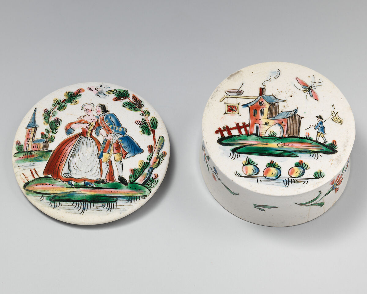 Pomade box, Salt-glazed stoneware, British, Staffordshire