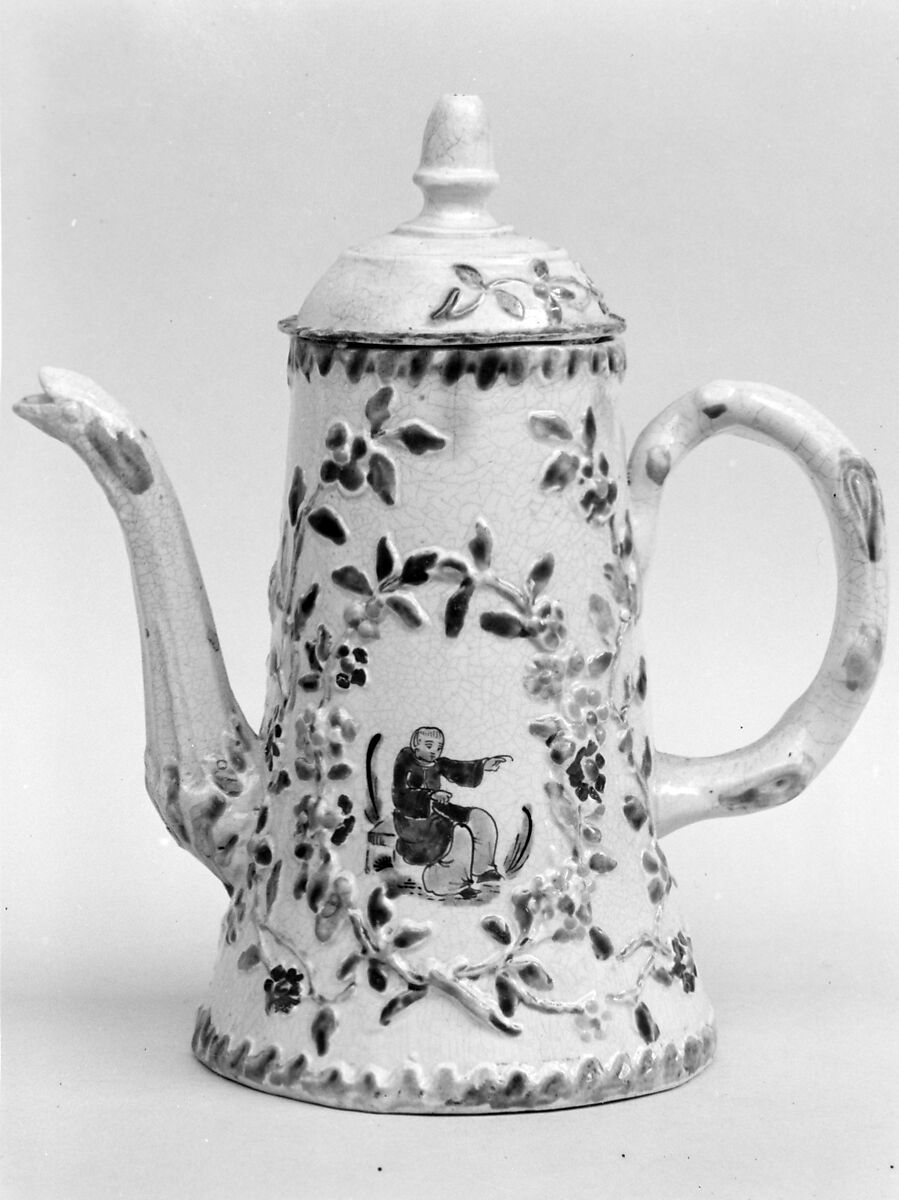 Coffeepot, Salt-glazed stoneware, British, Staffordshire 
